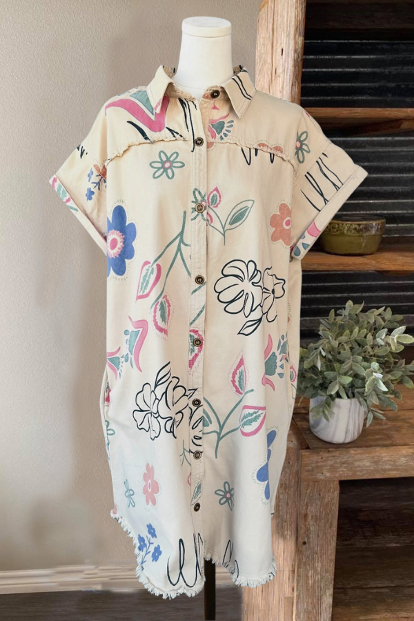 Comfort Holiday Floral Shirt Dress