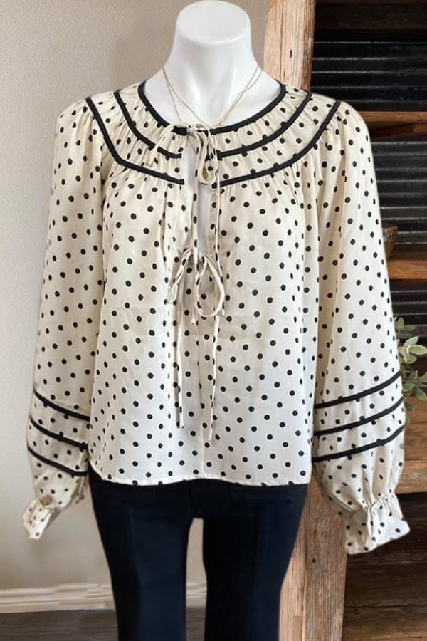 Polka Dot Lace-Up Blouse