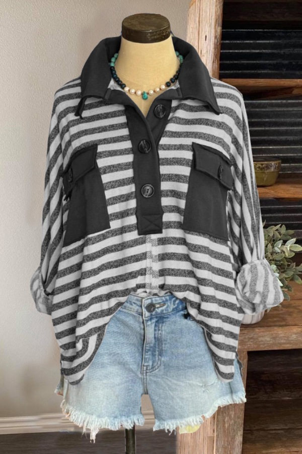 Oversized Button-Down Striped Shirt