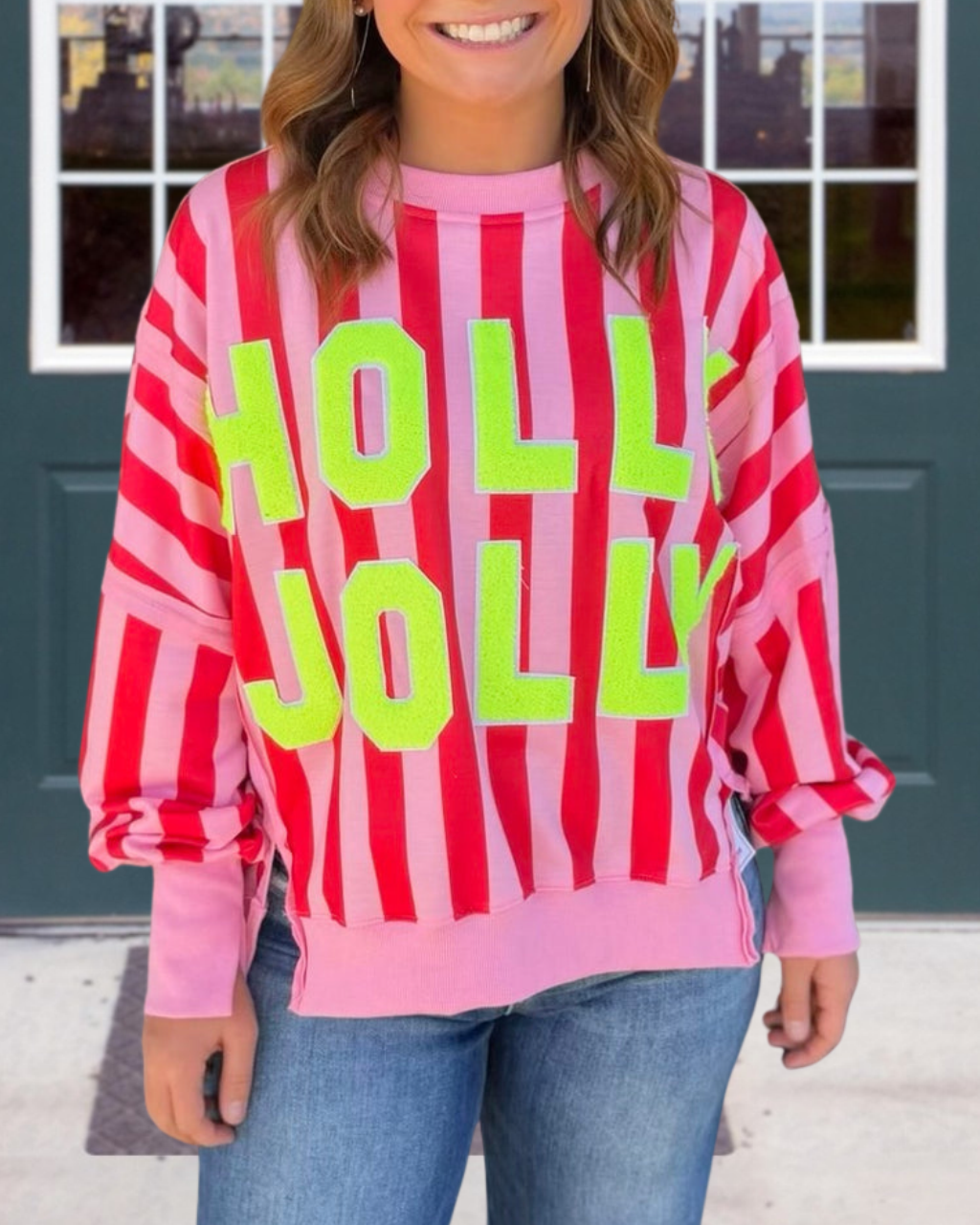 HOLLY JOLLY Striped Sequin Pullover