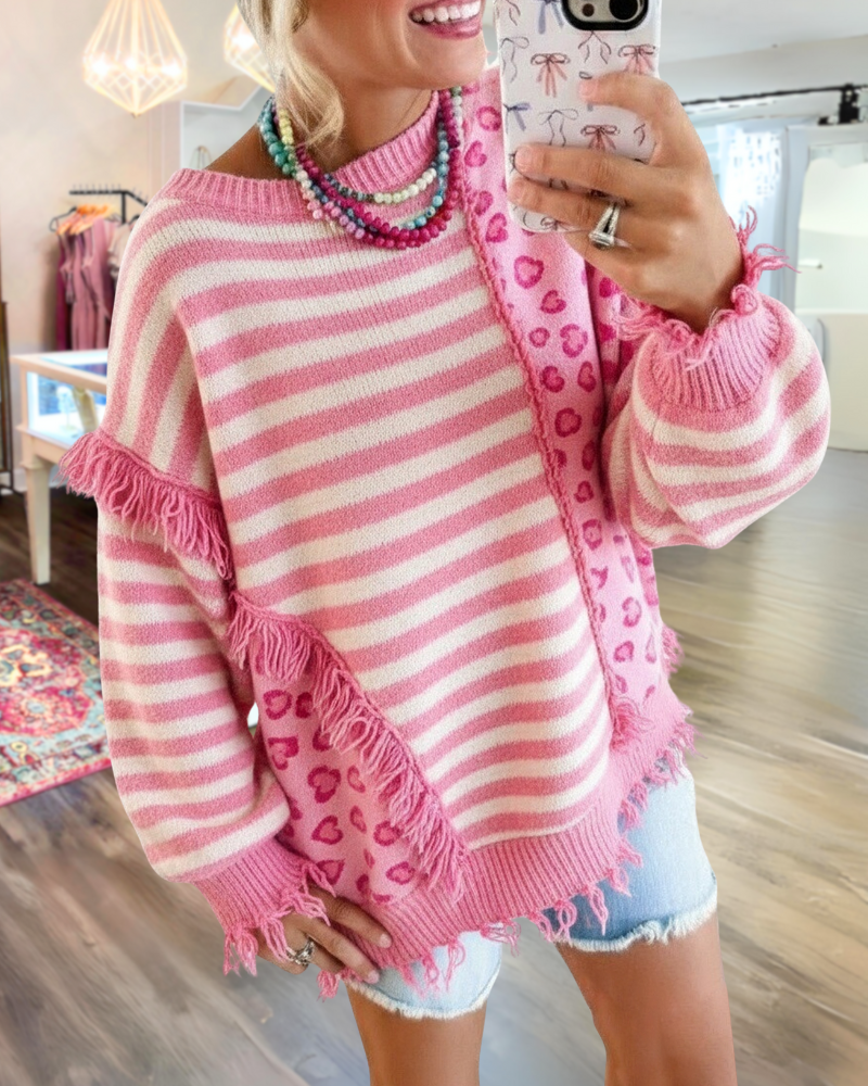Chic Frayed Striped Sweater