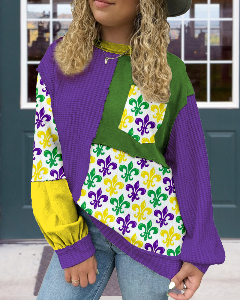 Carnival Iris Patchwork Waffle Pullover