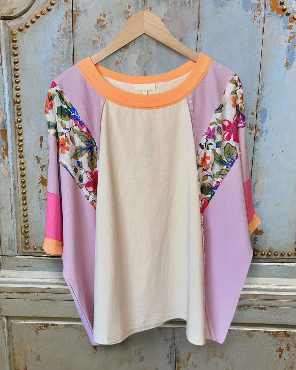 Floral Seams Color Block Oversize Tee