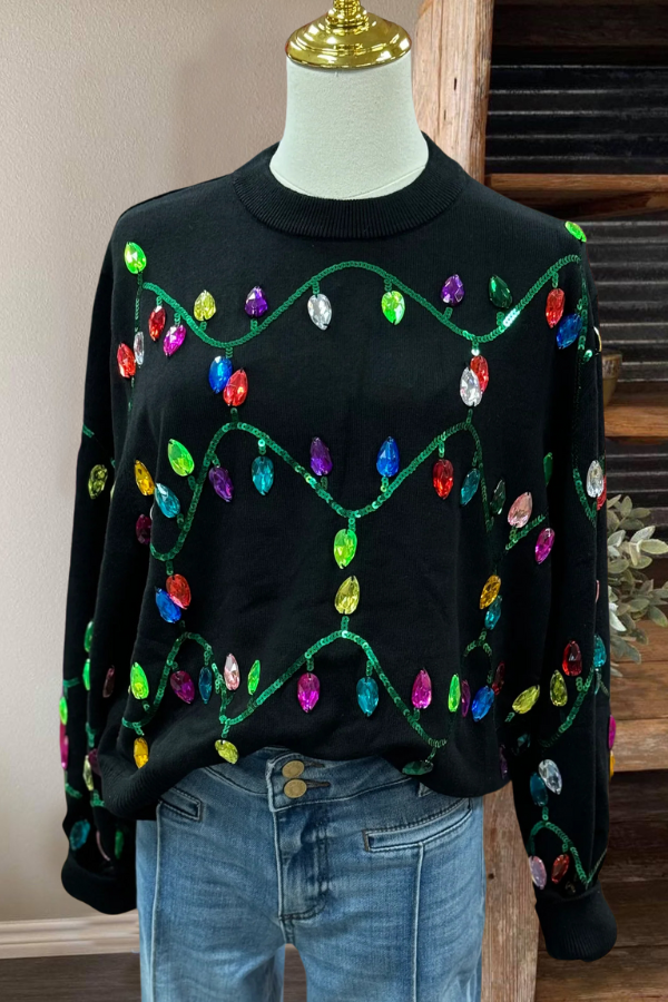 Colored Diamond Patch Sequined Sweater