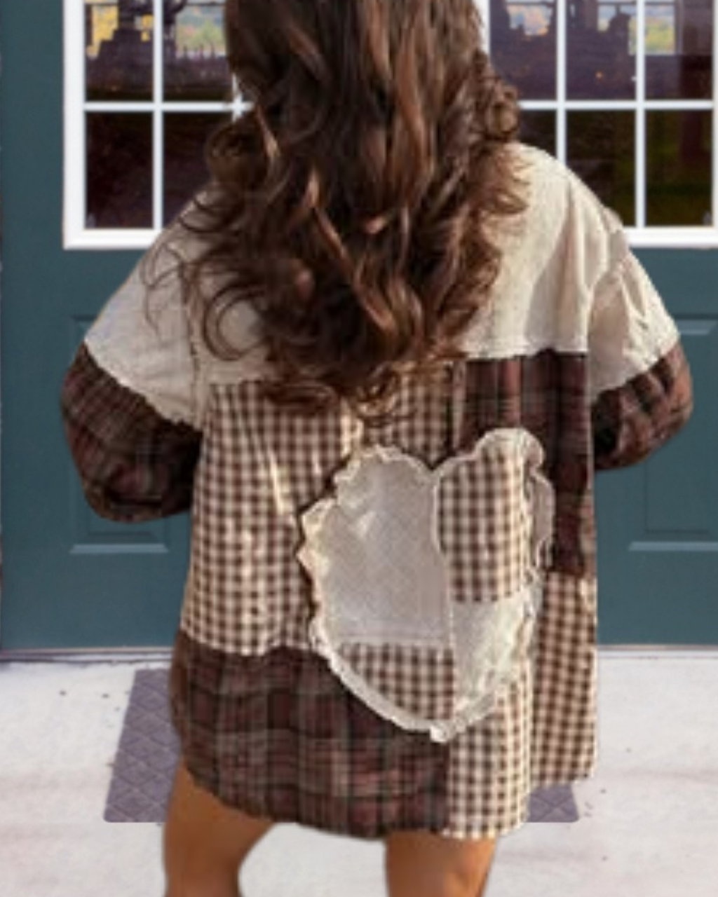 Heart Pocket Color Block Plaid Shirt