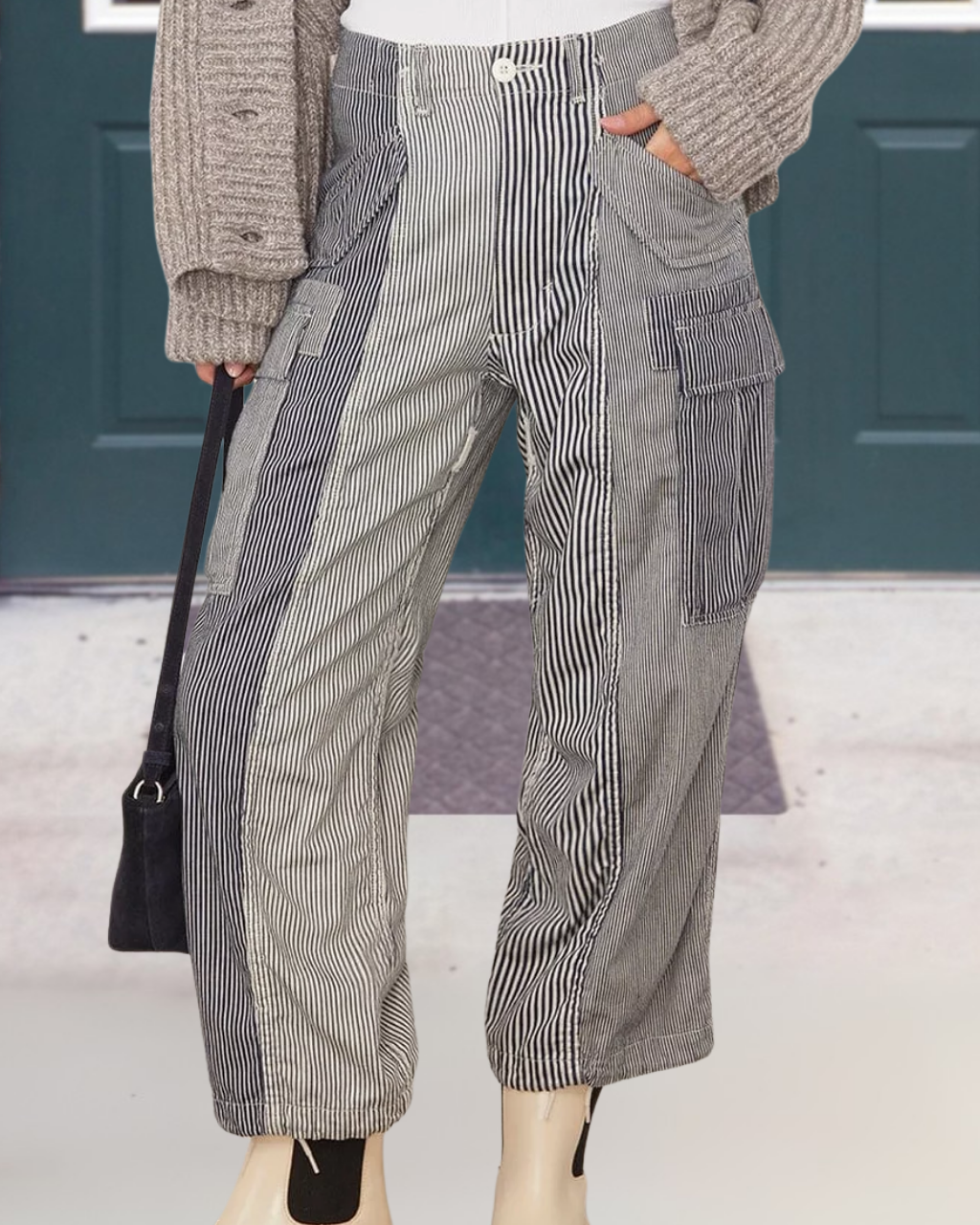 Striped Patchwork Cargo Pants