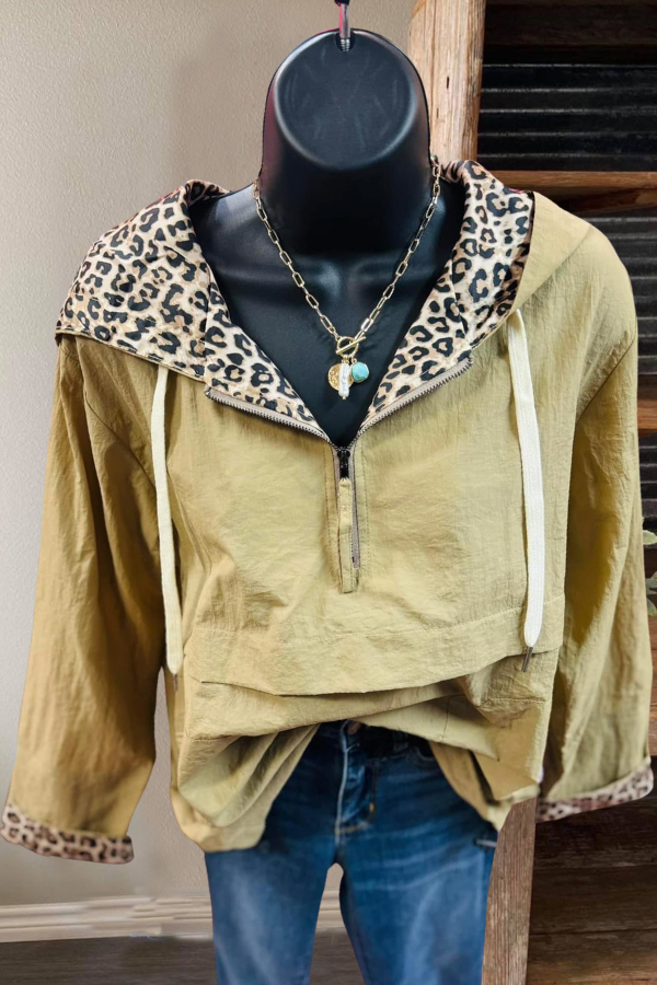 Casual Leopard Half-Zip Hoodie