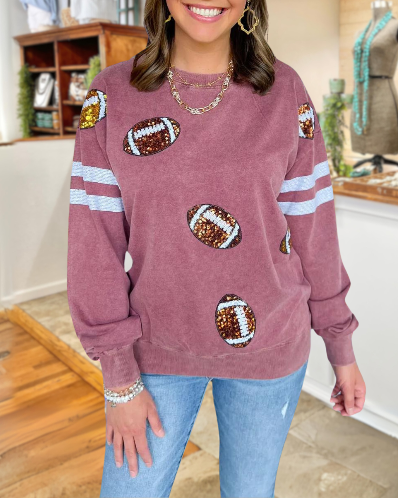 Sequin Football Embroidery Sweatshirt