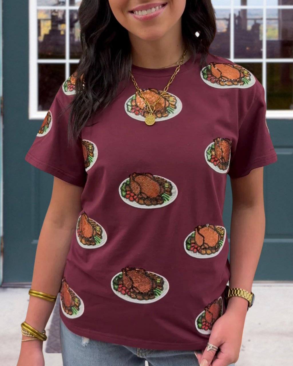 Turkey Dinner Plate Sequin Tee