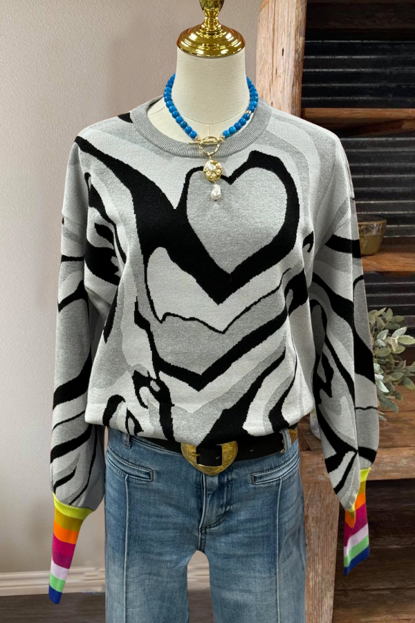 Contrast Heart Crewneck Sweater