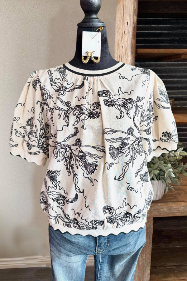 Artistic Ink Floral Crewneck Top