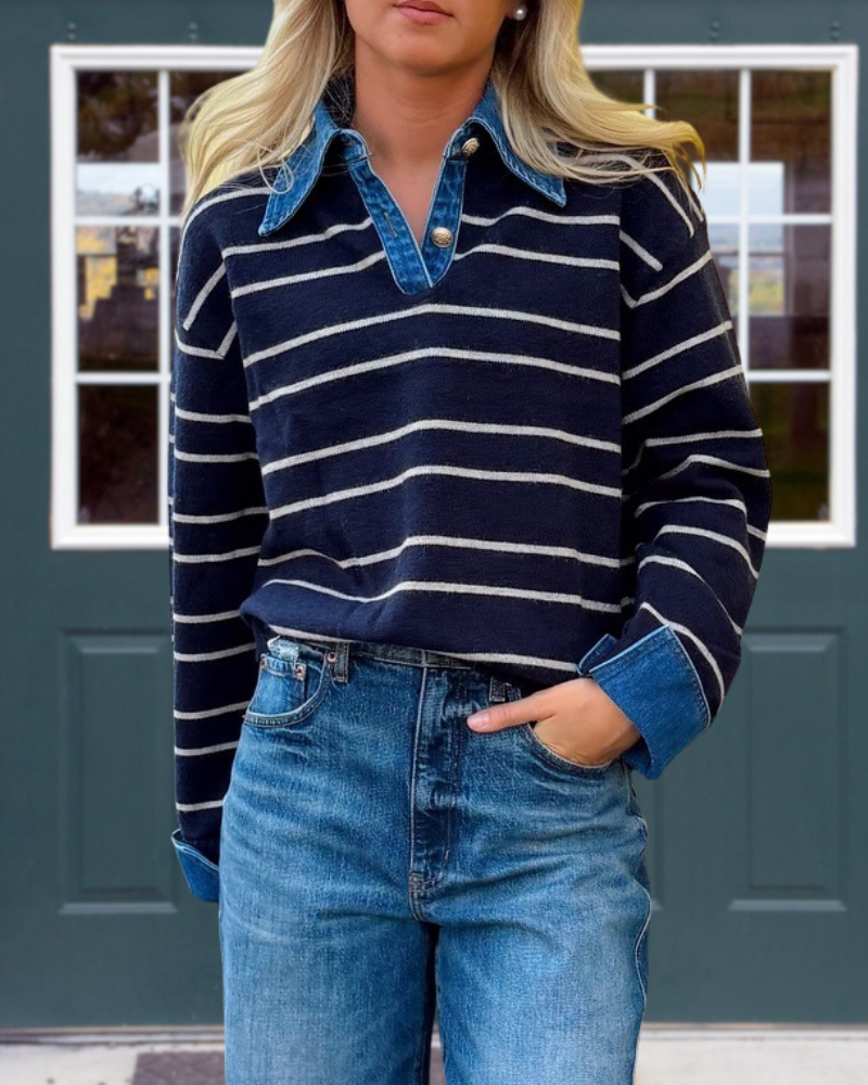 Striped Denim Patchwork Top