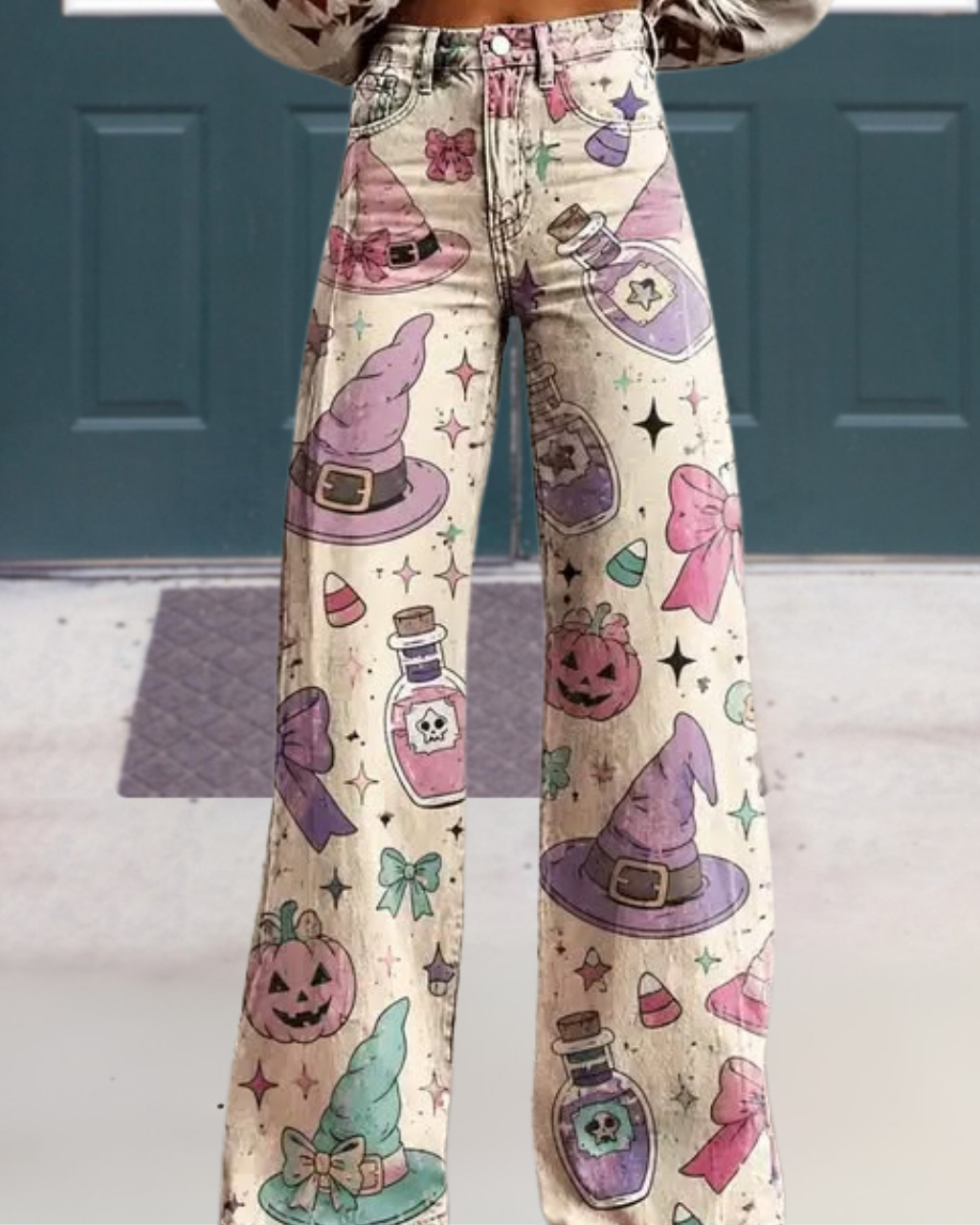 Witch Pumpkin Pattern Stretch Jeans