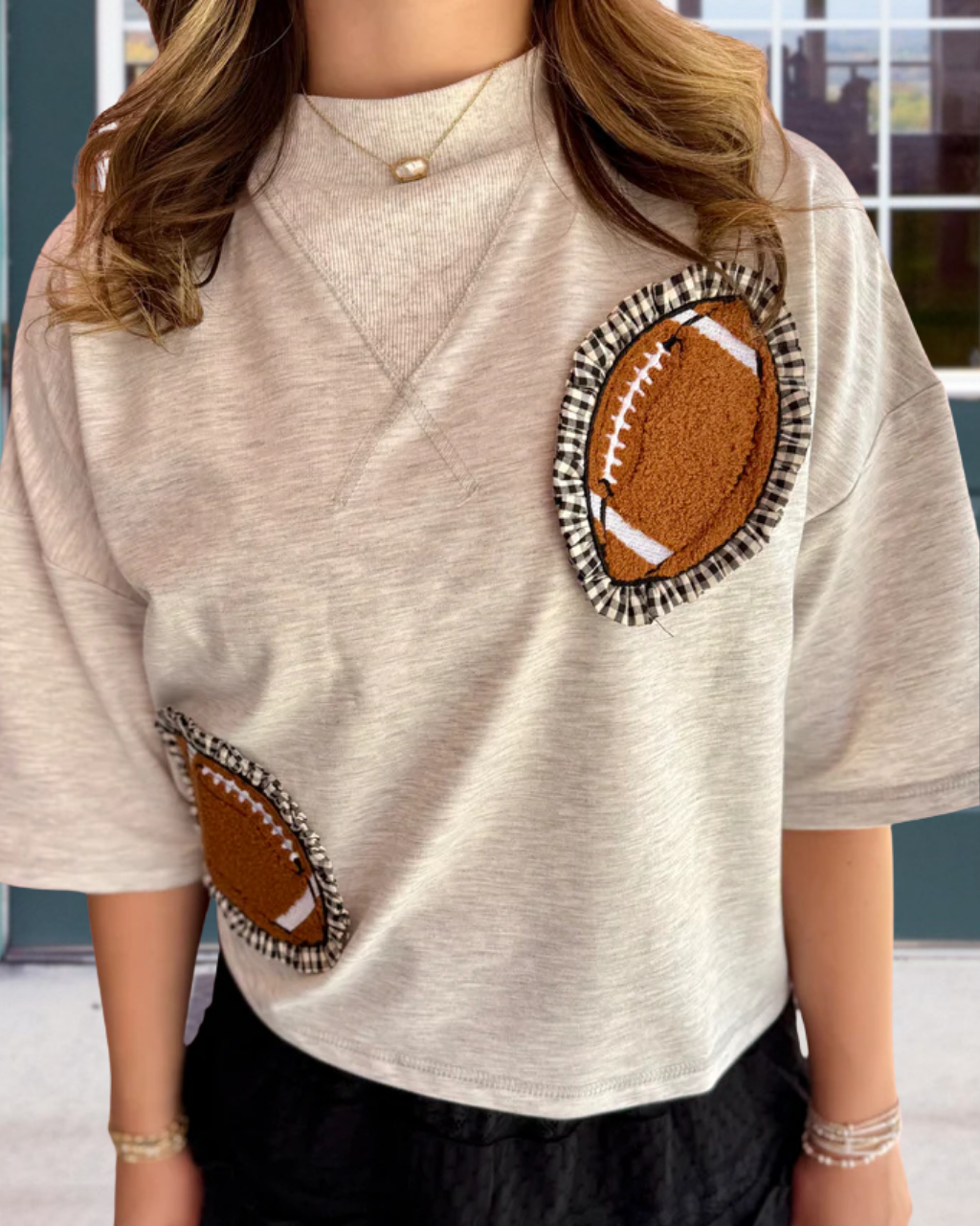 Football Embroidered Patch Top