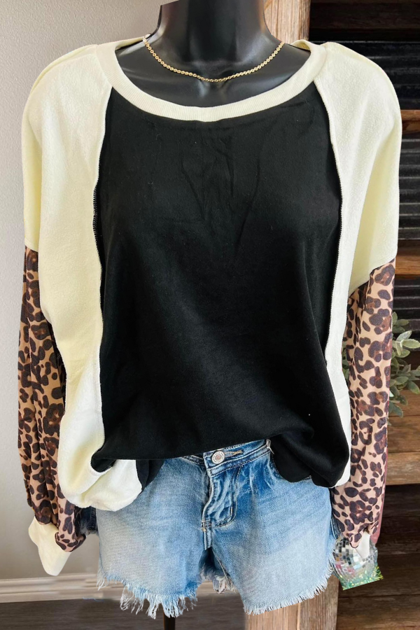 Leopard Color Blocked Sweatshirt