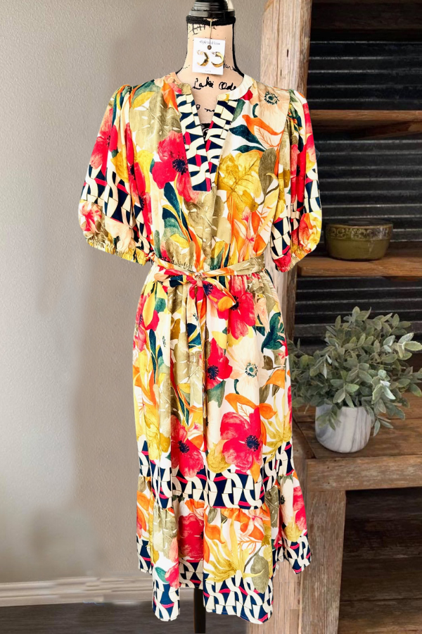 Vibrant Abstract Floral Maxi Dress