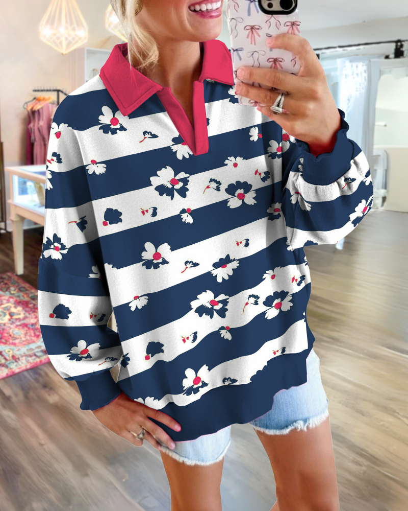Chic Floral Striped Pullover