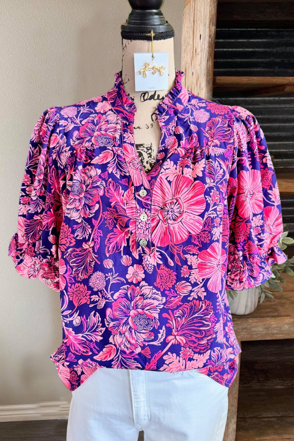 Bright Blooming Floral Half Collar Top