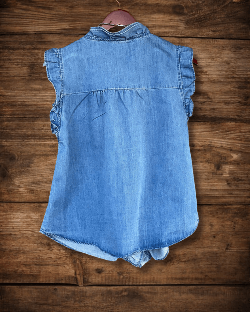 Casual Ruffle Denim V-Neck Vest