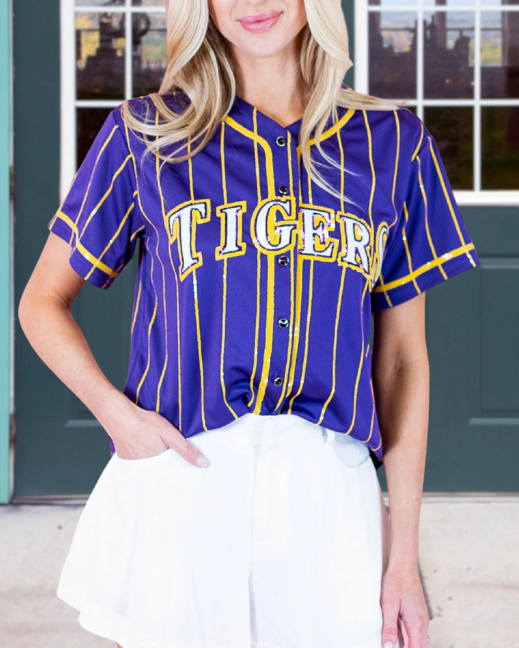 TIGERS Sequined Striped Top