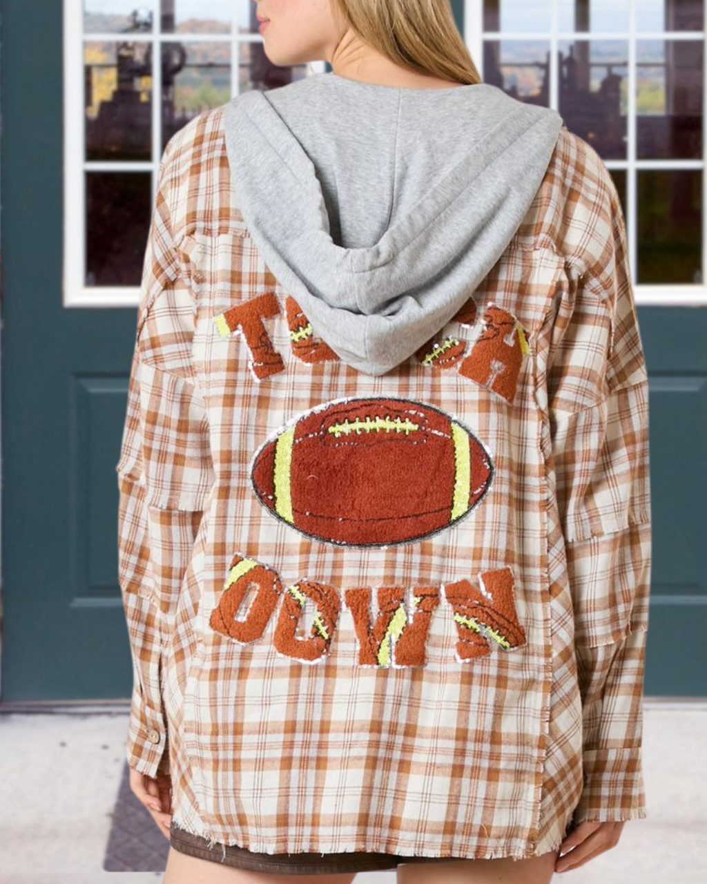 Touchdown Embroidered Plaid Hooded Jacket