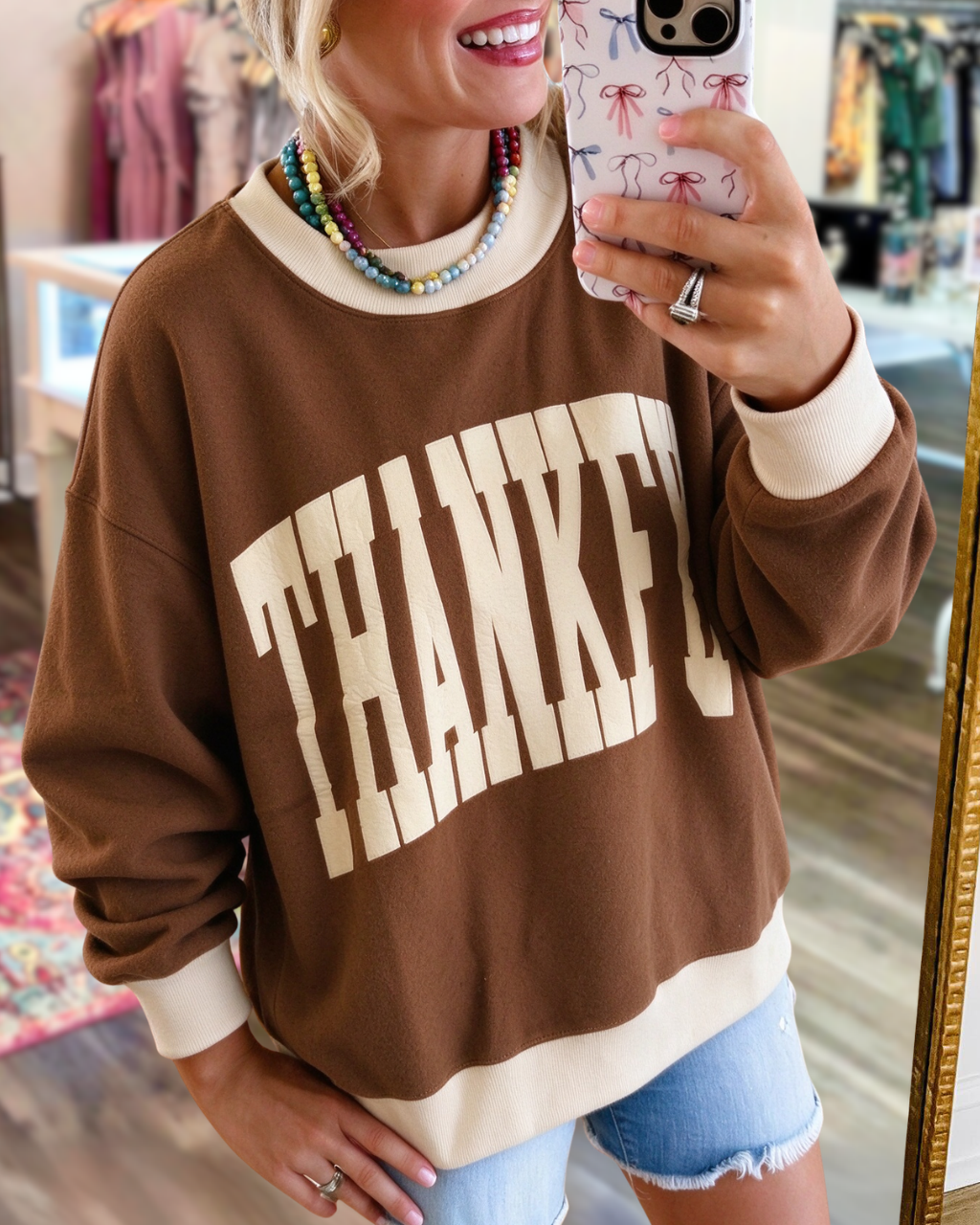 THANKFUL Vintage-Style Embroidered Pullover