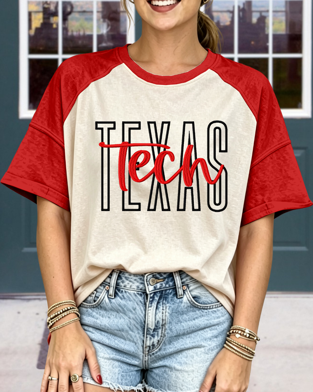 Texas Tech Embroidered Raglan-Sleeve T-Shirt