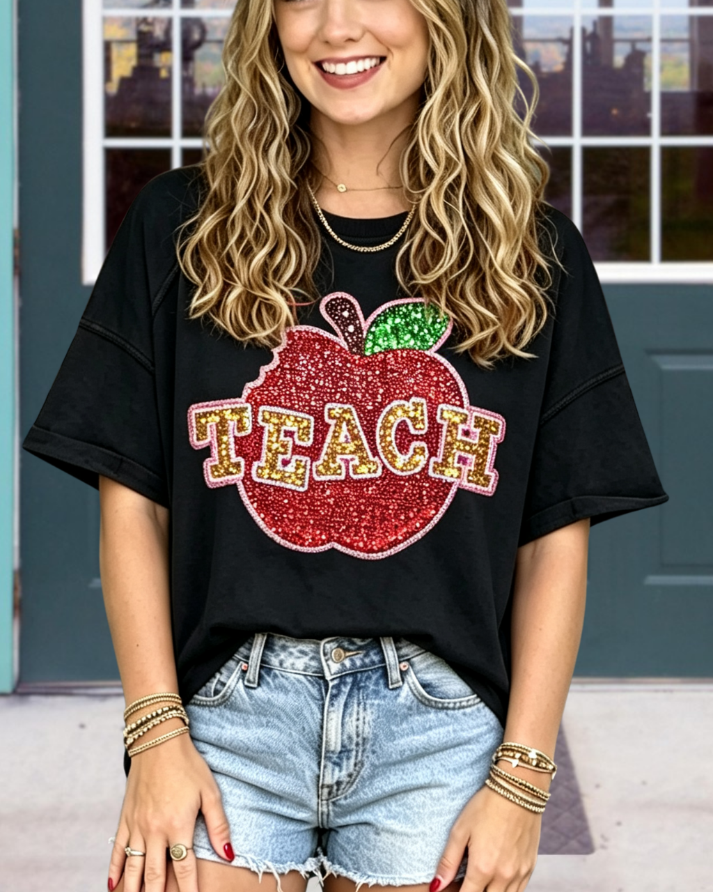 TEACH Apple Sequin T-shirt