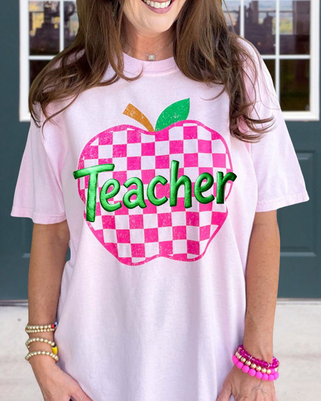 Teacher Apple Checkered T-shirt