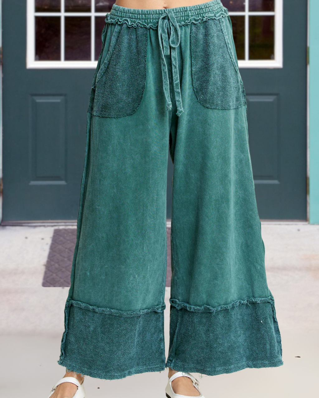 Patchwork Washed Wide-Leg Pants