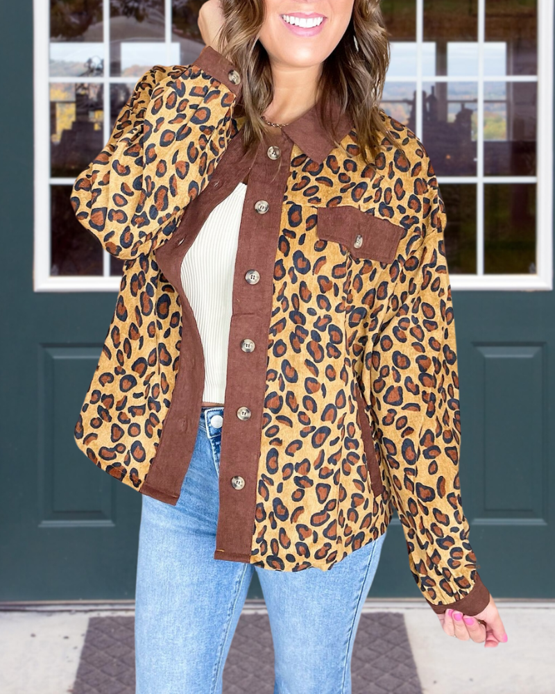 Leopard Print Button-Up Jacket