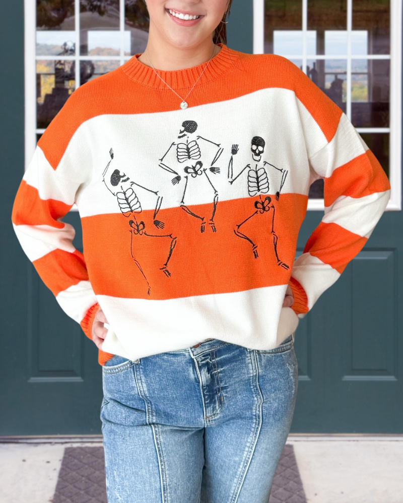 Dancing Ghost Embroidered Striped Sweater