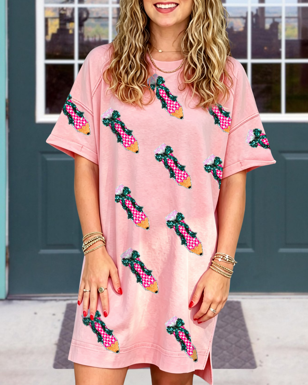 Bow-tie Plaid Pencil Sequin Dress