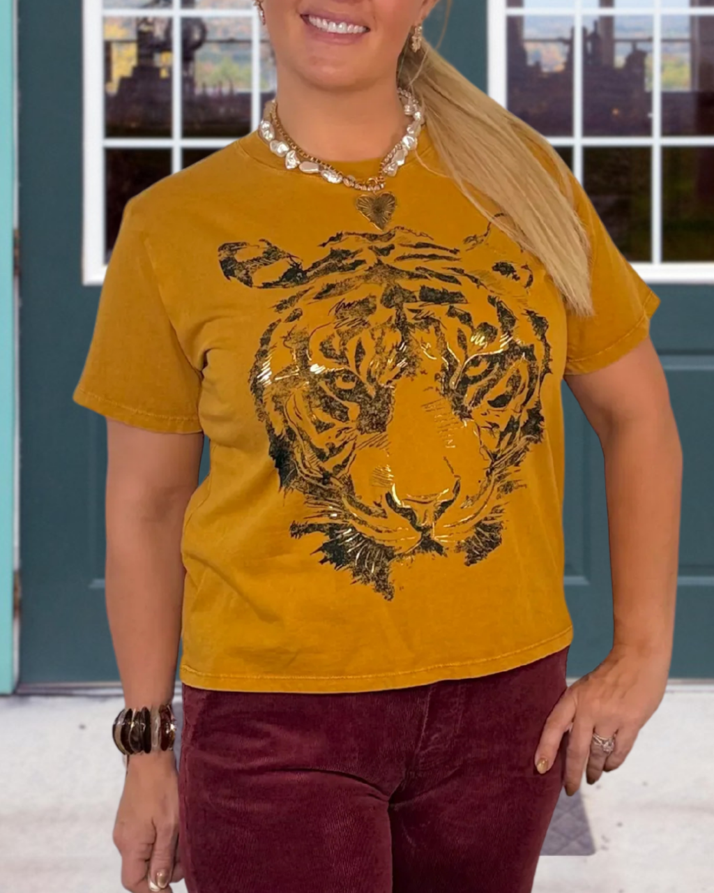 Unique Tiger Head Print T-shirt