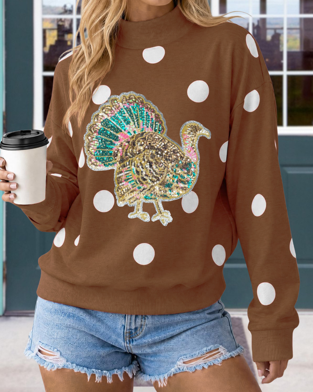 Sparkly Turkey Sequin Polka-Dot Pullover