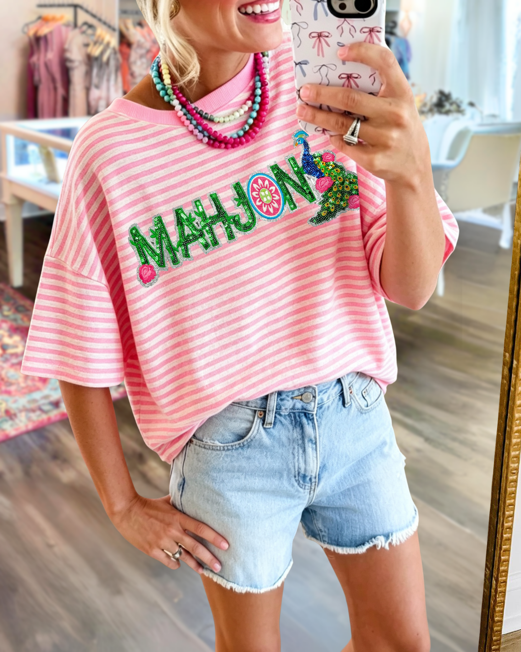 Mahjong Sequin Striped T-shirt