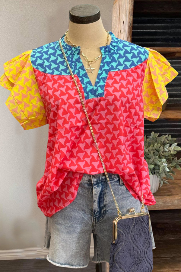 Bright  Colorblock Ruffle Top