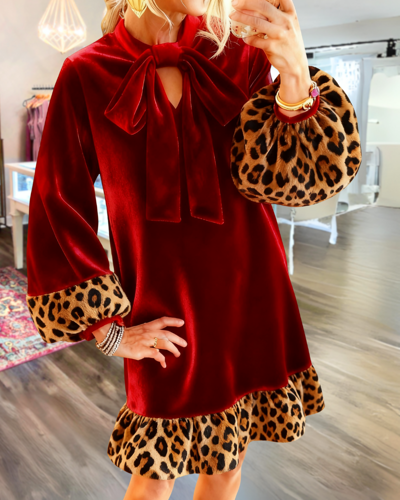 Unique Leopard Print Trim Dress