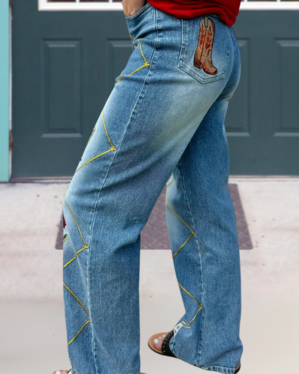 Western Cowboy Themed Printed Jeans