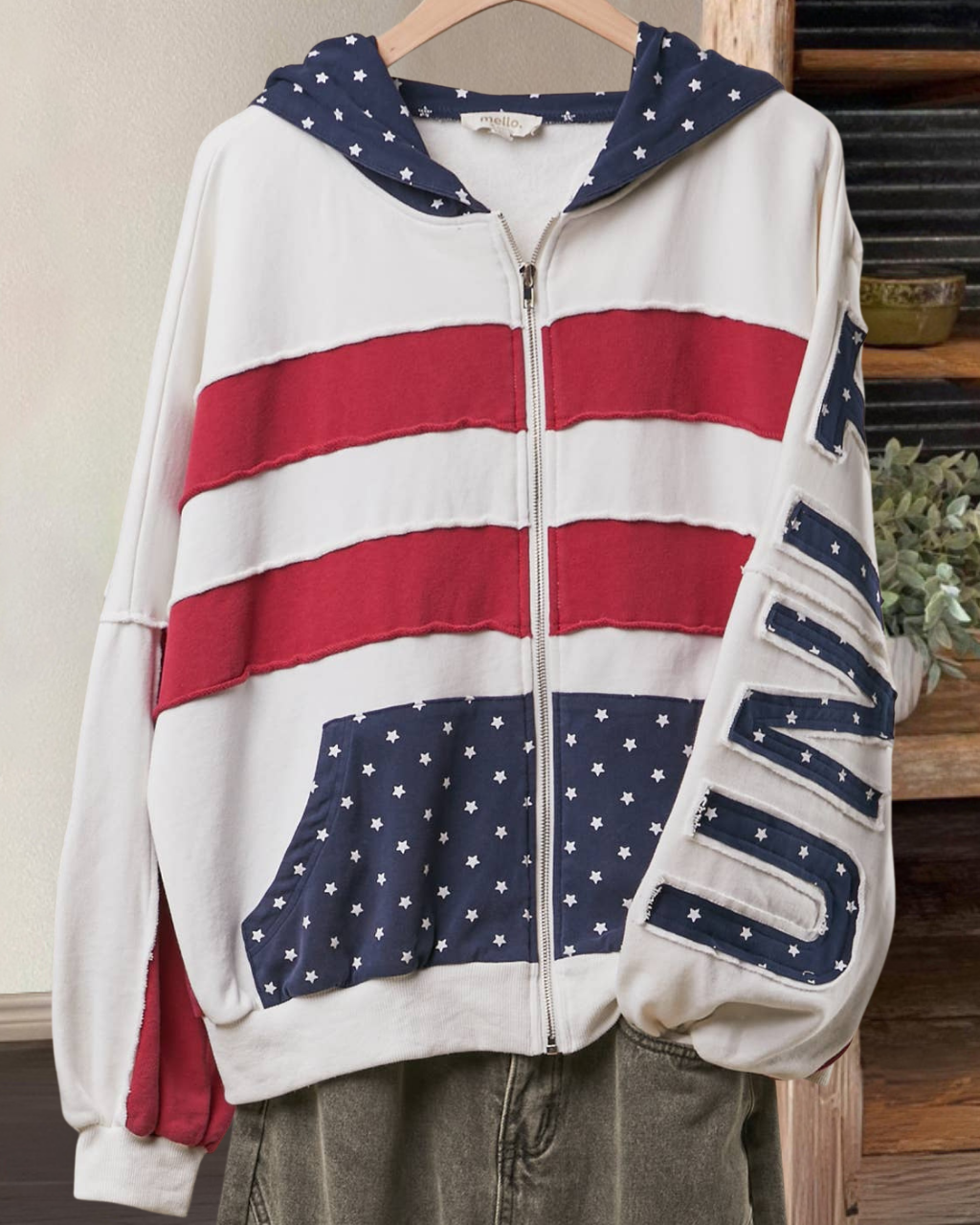 United States Patchwork Zip Hoodie