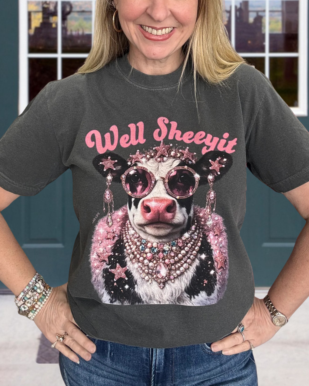 Well Sheeyit Ornate Necklace Cow Tee