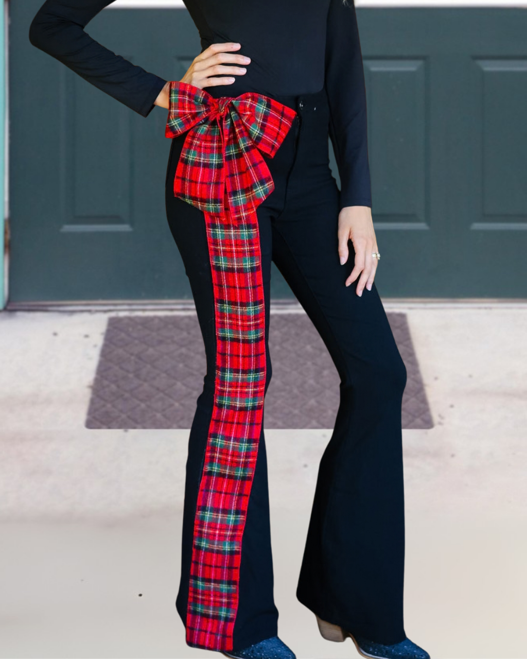 Large Bow Side Plaid Pants