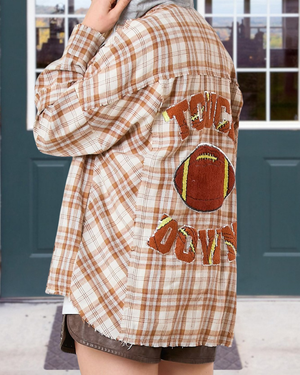 Touchdown Embroidered Plaid Hooded Jacket