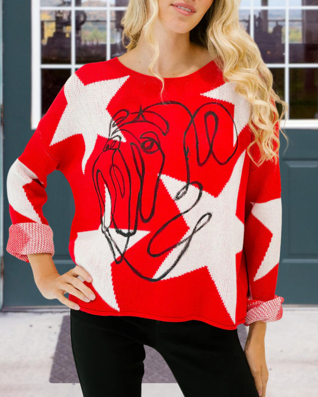 Star Patterned Knitted Bulldog Top
