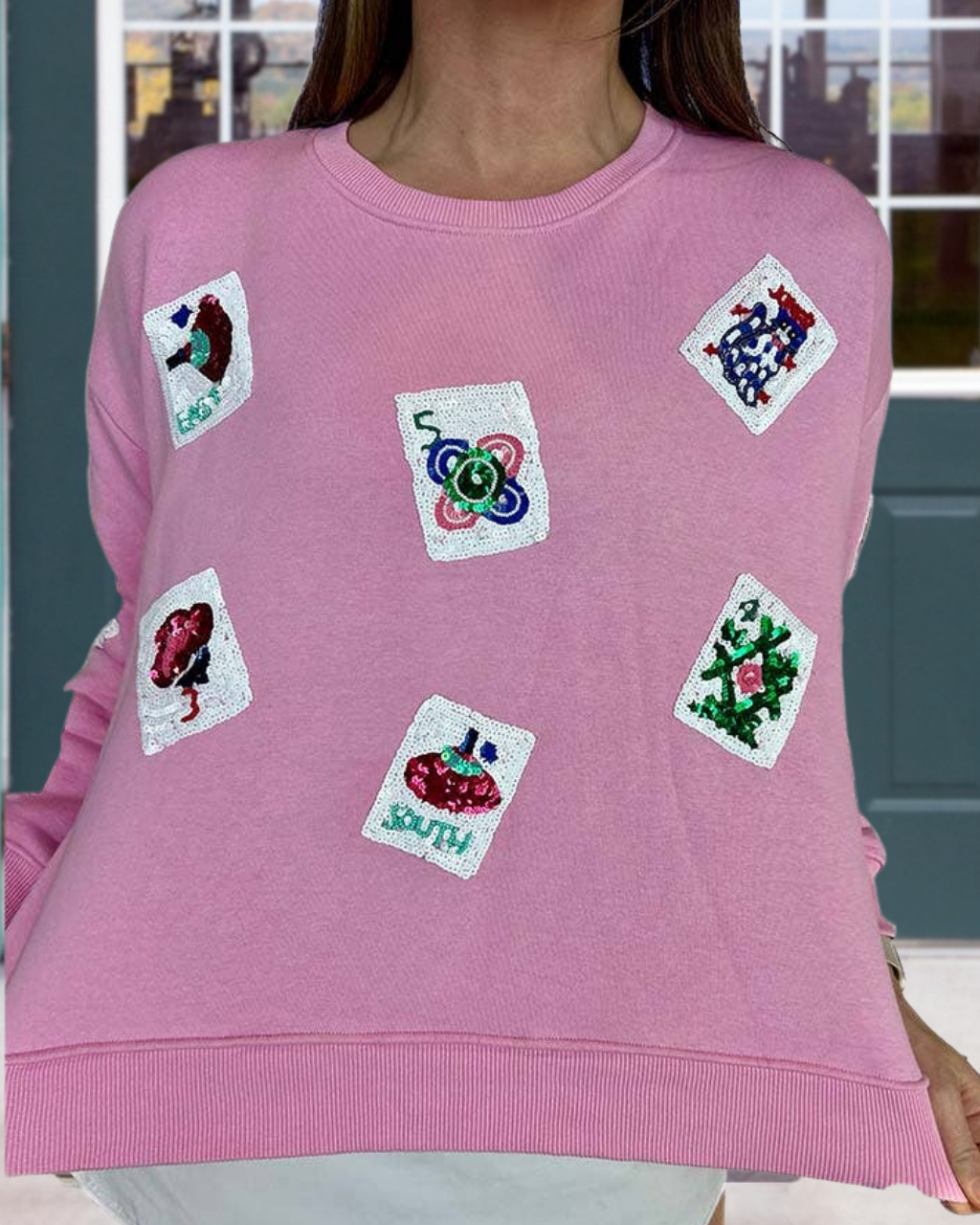 Mahjong-sequin Crew-neck Pullover