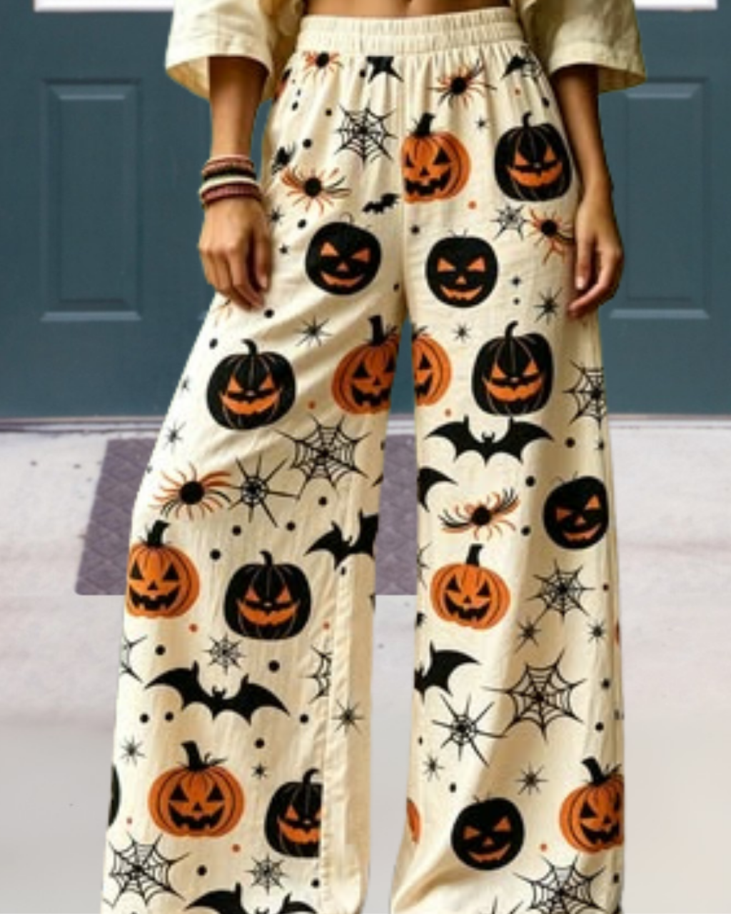 Chic Pumpkin-Print Wide-Leg Pants