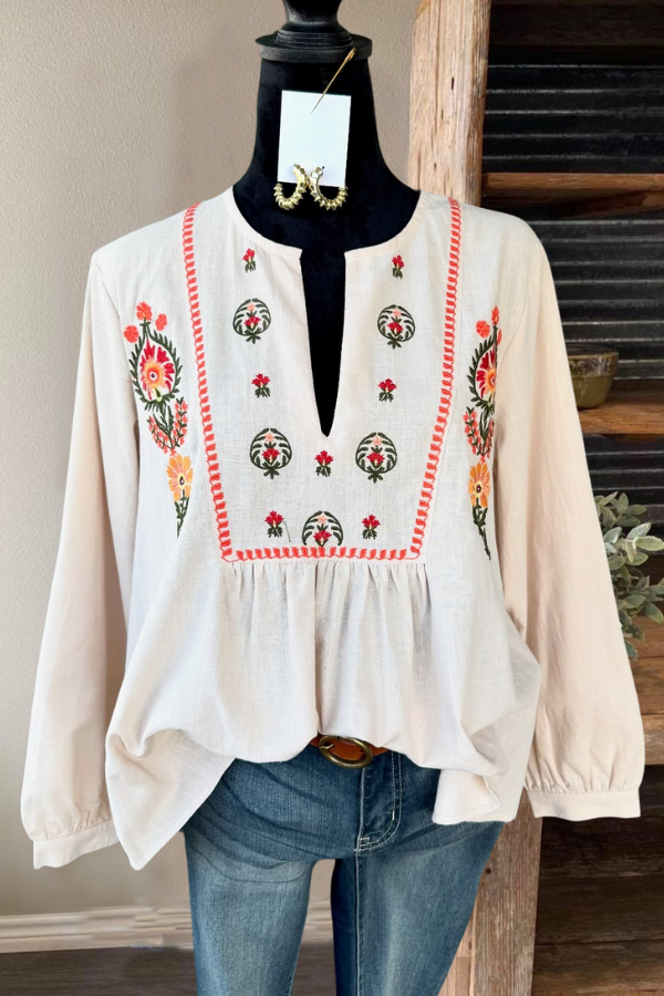 Floral Embroidered Linen Top