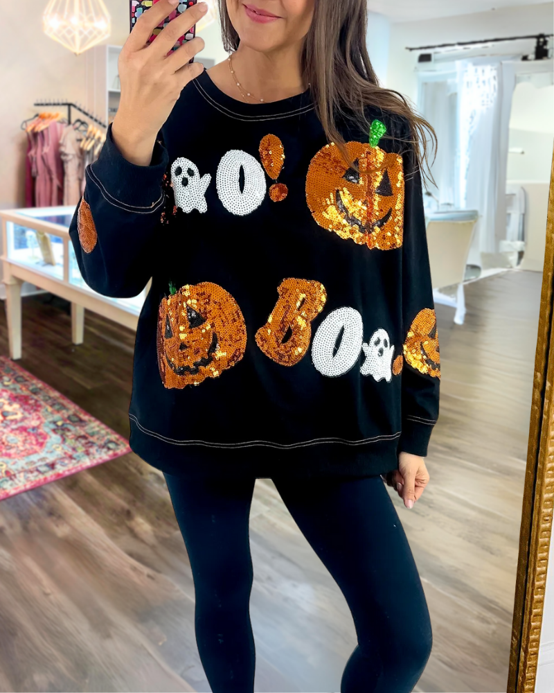 BOO Pumpkin Sequined Sweatshirt