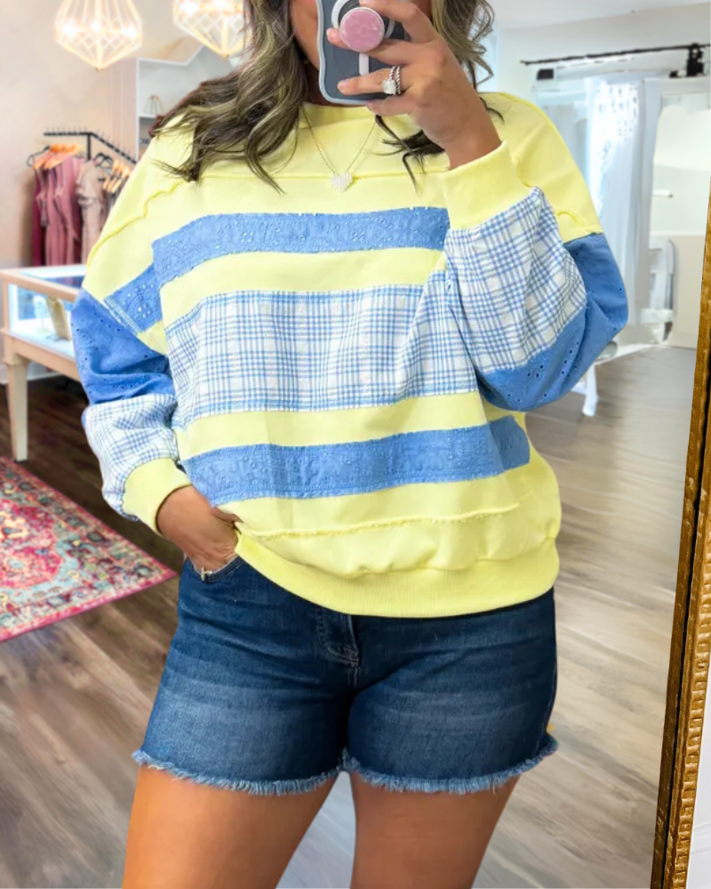 Colorblock Plaid Patchwork Sweatshirt