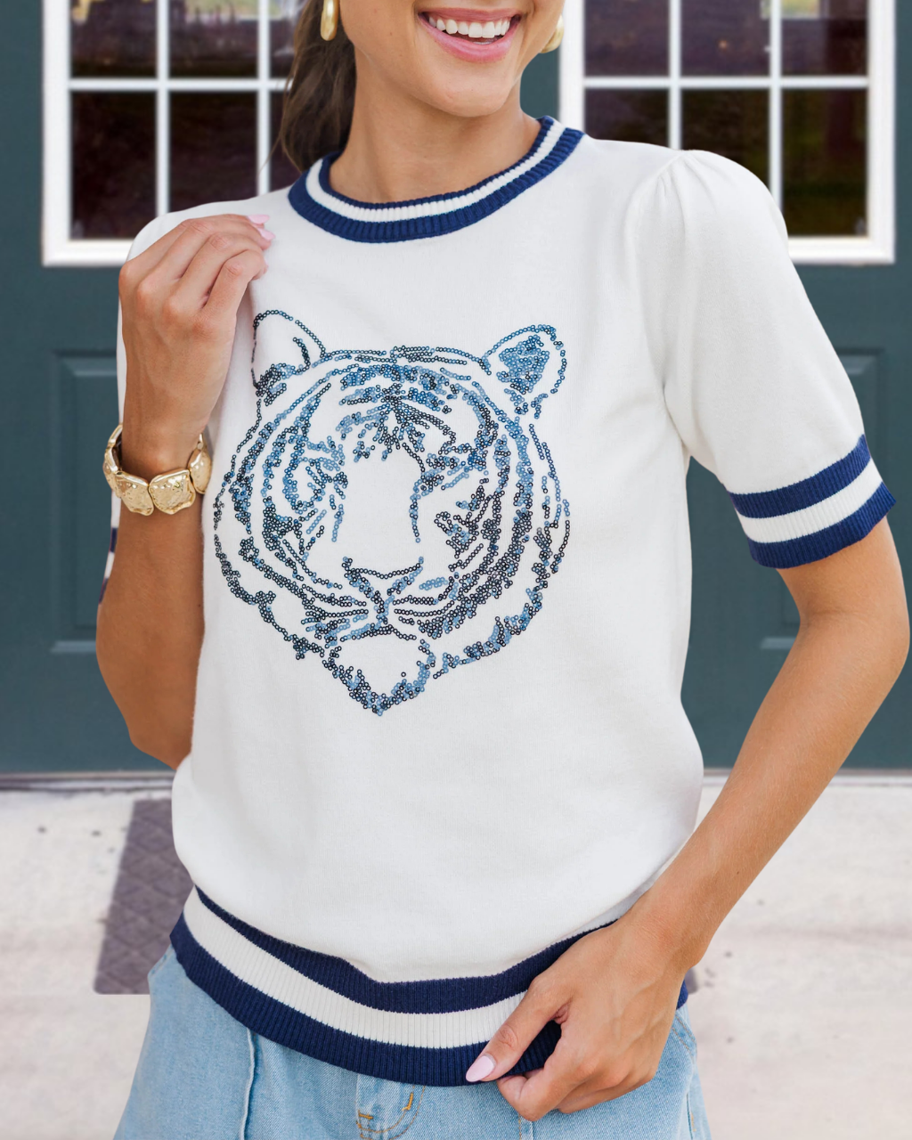 Sequin Tiger Print Gameday Sports T-Shirt